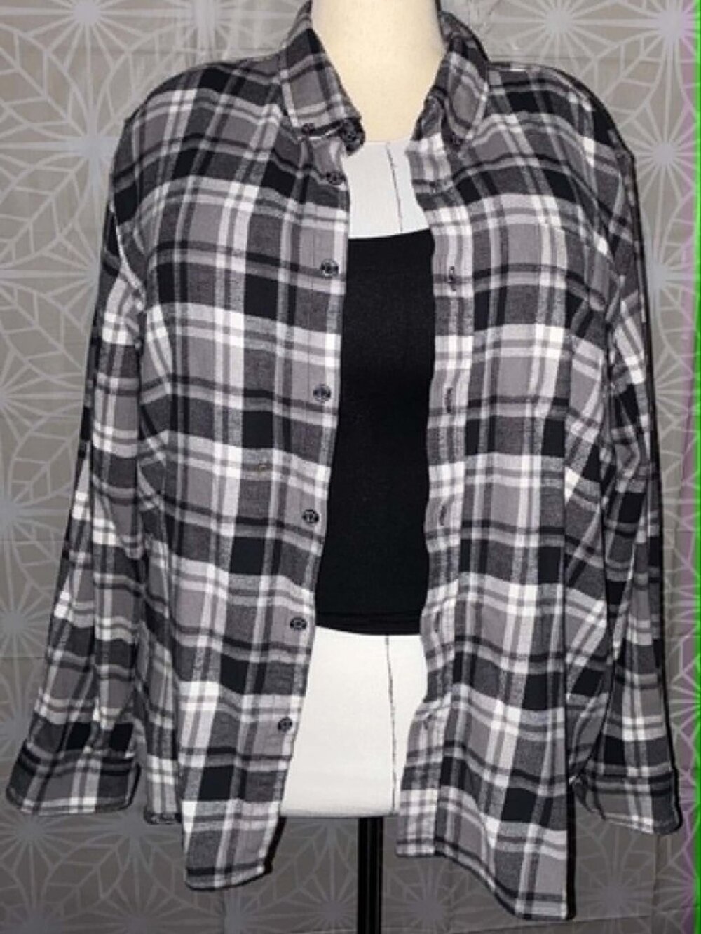 Eddie Bauer Men’s Plaid Flannel Shirt — Black/White — Size XXL